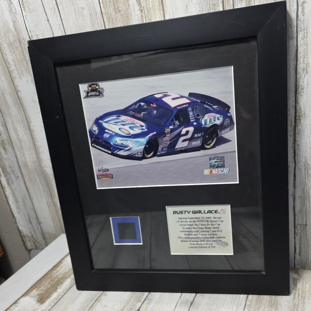 Rusty Wallace 2005 NASCAR Race Used Tire Relic Framed Limited Edition 61/500 - Picture 13 of 14